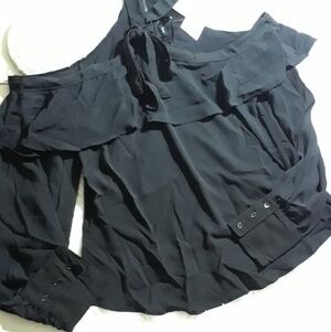 Love University Ruffle Cold Shoulder Blouse